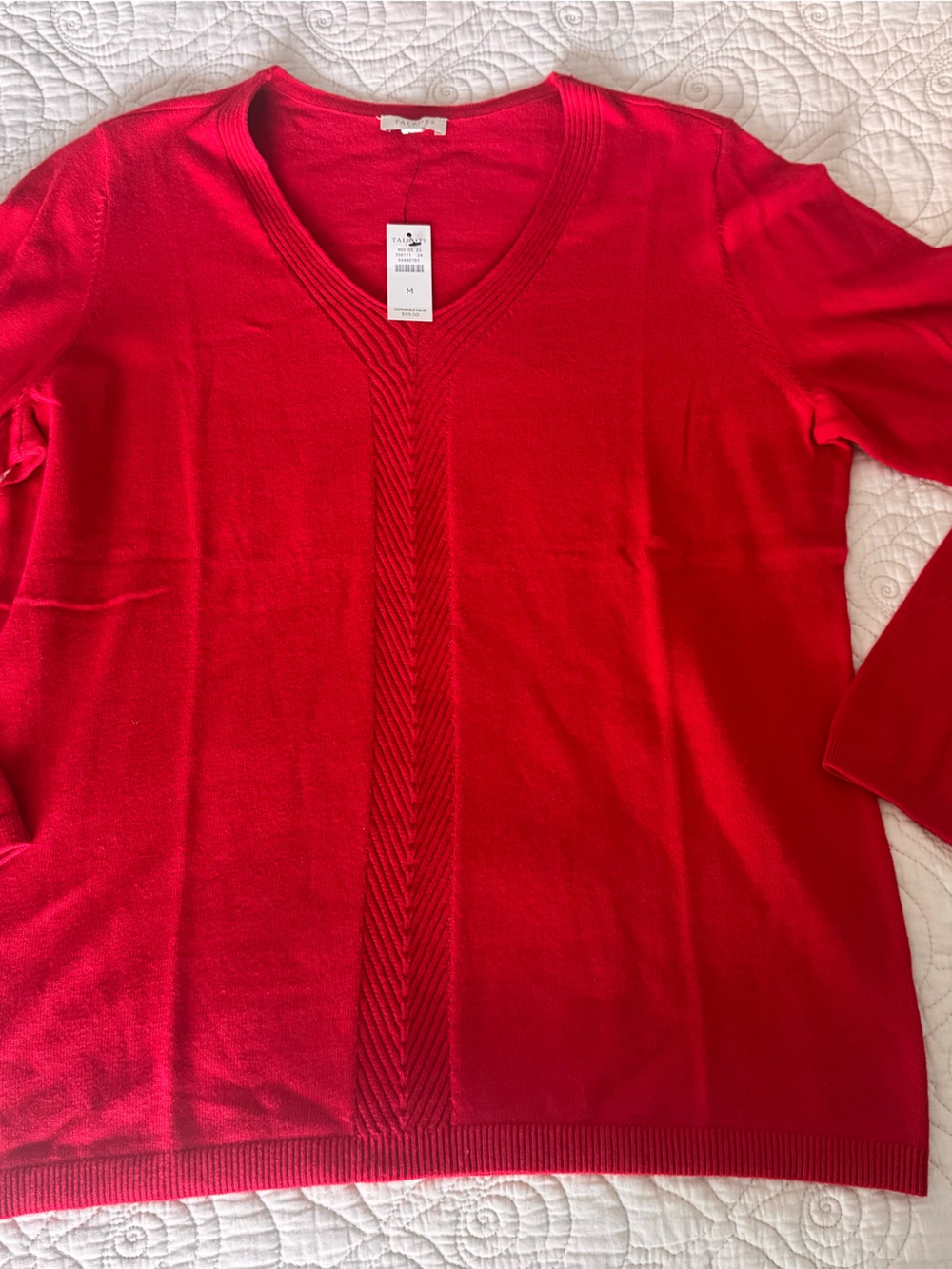 Talbots Red V-Neck Ribbed Knit Top size medium
